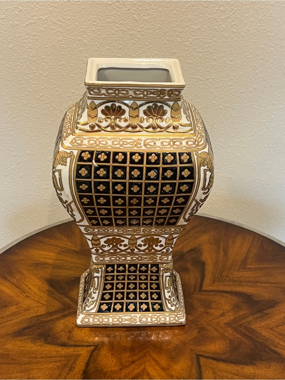Oriental Accents 14” Gold - Black - White Ceramic Vase - Elegant Home Accent